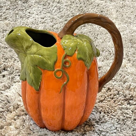 Beautiful Harvest Orange Pumpkin Pitcher Floral Vase Decorative - Picture 1 of 10
